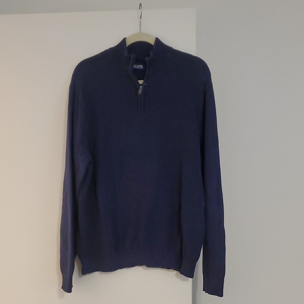 Chaps Blue Zip Up Sweater with Mock Neck